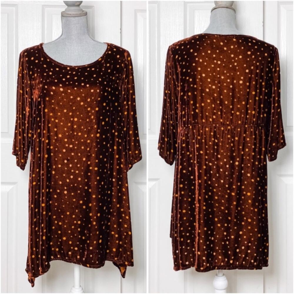 CUT LOOSE Burnout Velvet Tunic Polka Dot Burnt Orange Rust